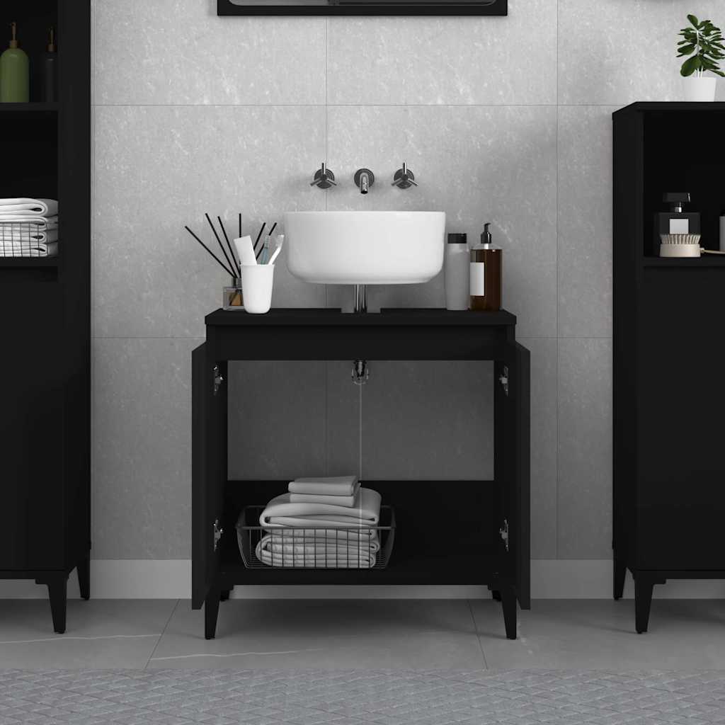 Armario para lavabo madera contrachapada negro 58x33x60 cm