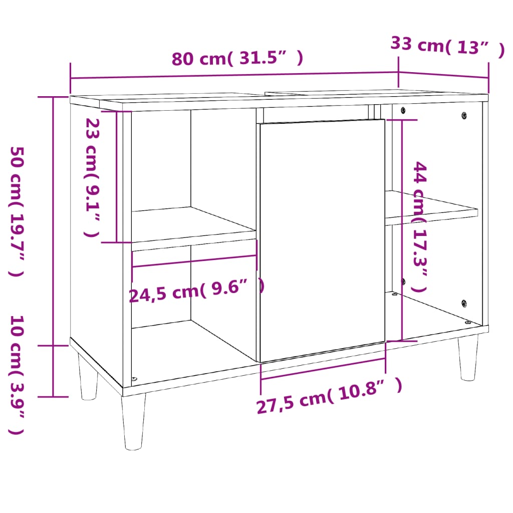 Armario de lavabo madera contrachapada blanco brillo 80x33x60cm