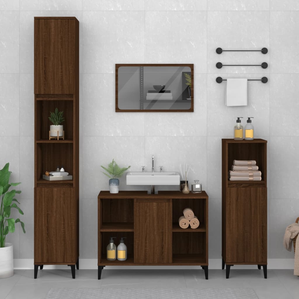 Armario de lavabo madera contrachapada blanco brillo 80x33x60cm