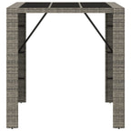 Mesa alta bar con superficie vidrio ratán PE gris 105x80x110 cm