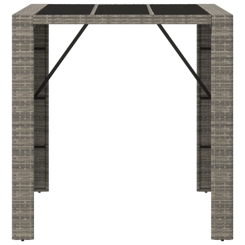 Mesa alta bar con superficie vidrio ratán PE gris 105x80x110 cm