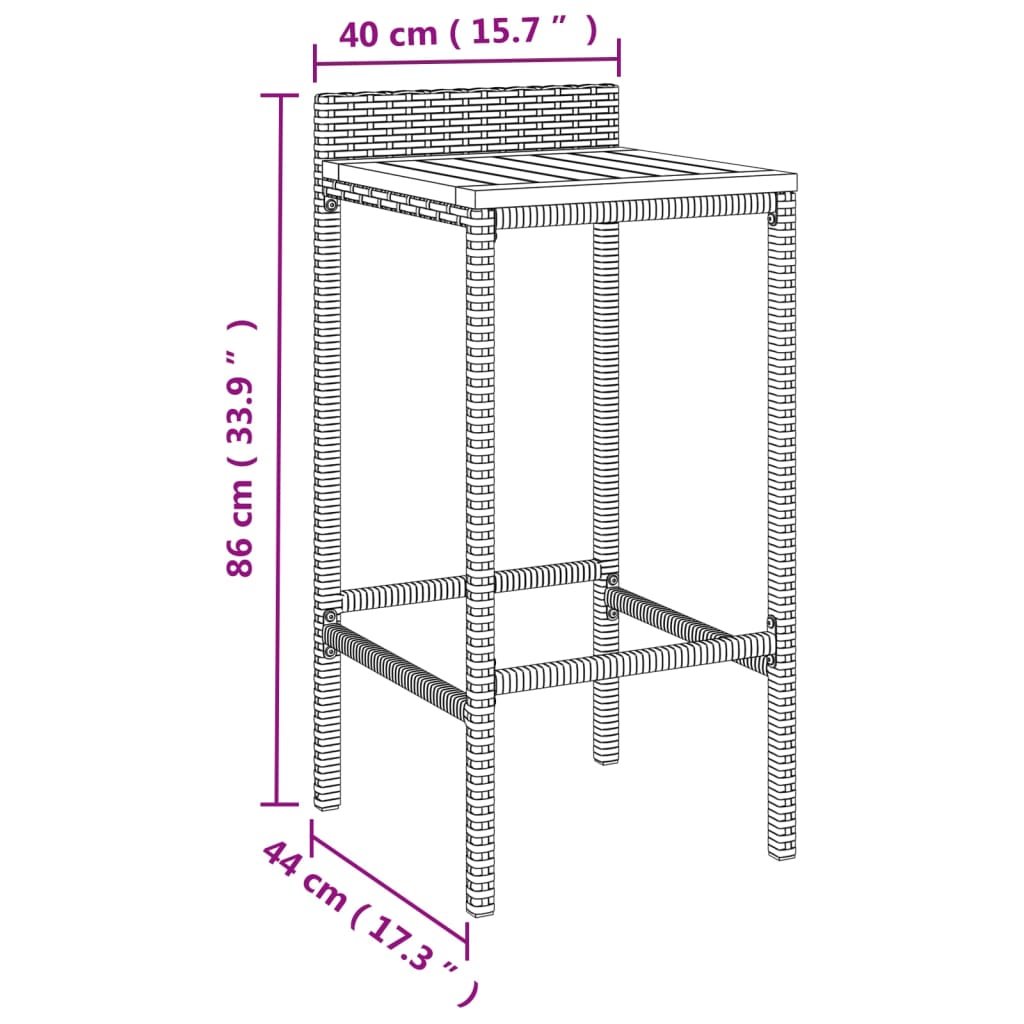 Taburetes altos 2 uds madera de acacia y ratán sintético gris