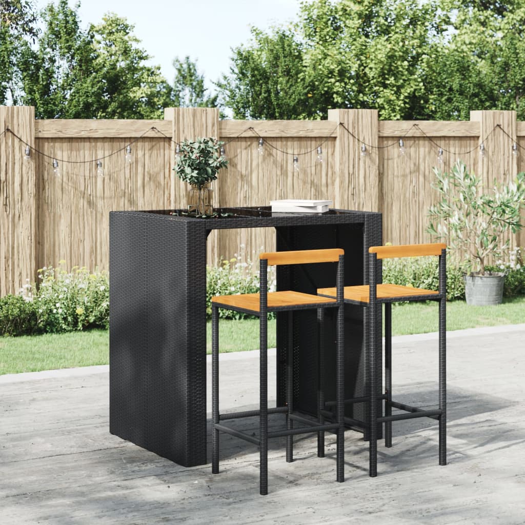 Taburetes altos 2 uds madera de acacia y ratán sintético gris
