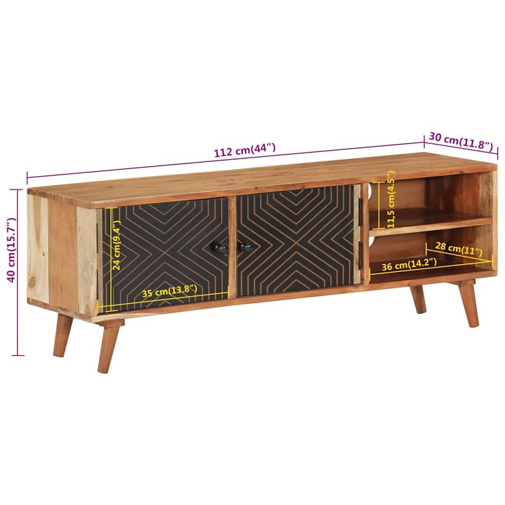 Mueble de TV madera maciza de acacia 112x30x40 cm