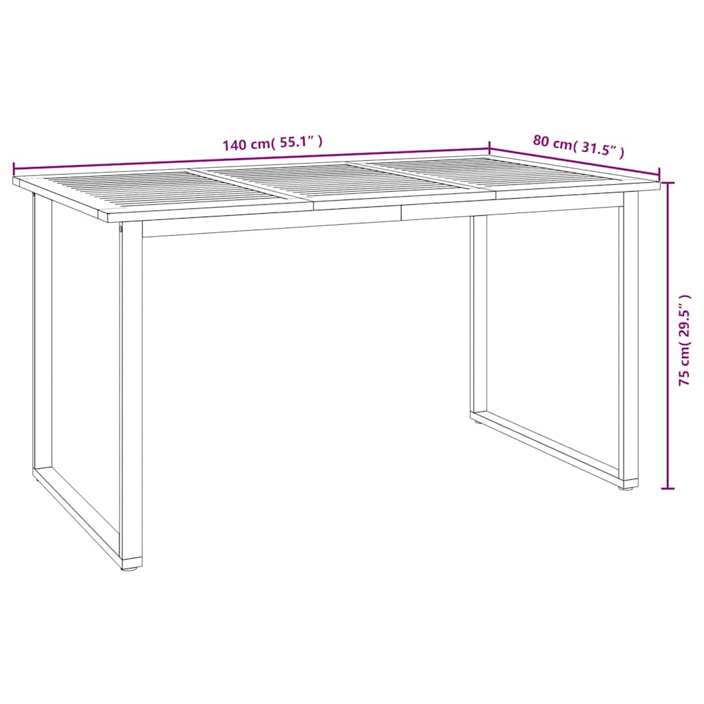 Mesa de jardín con patas en U madera maciza acacia 148x80x75 cm