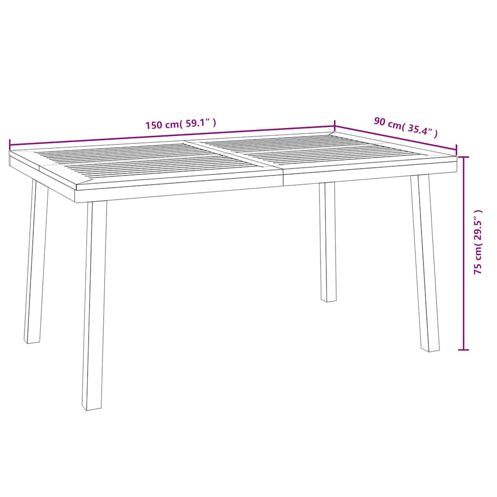 Solid acacia wood garden table 150x90x75 cm
