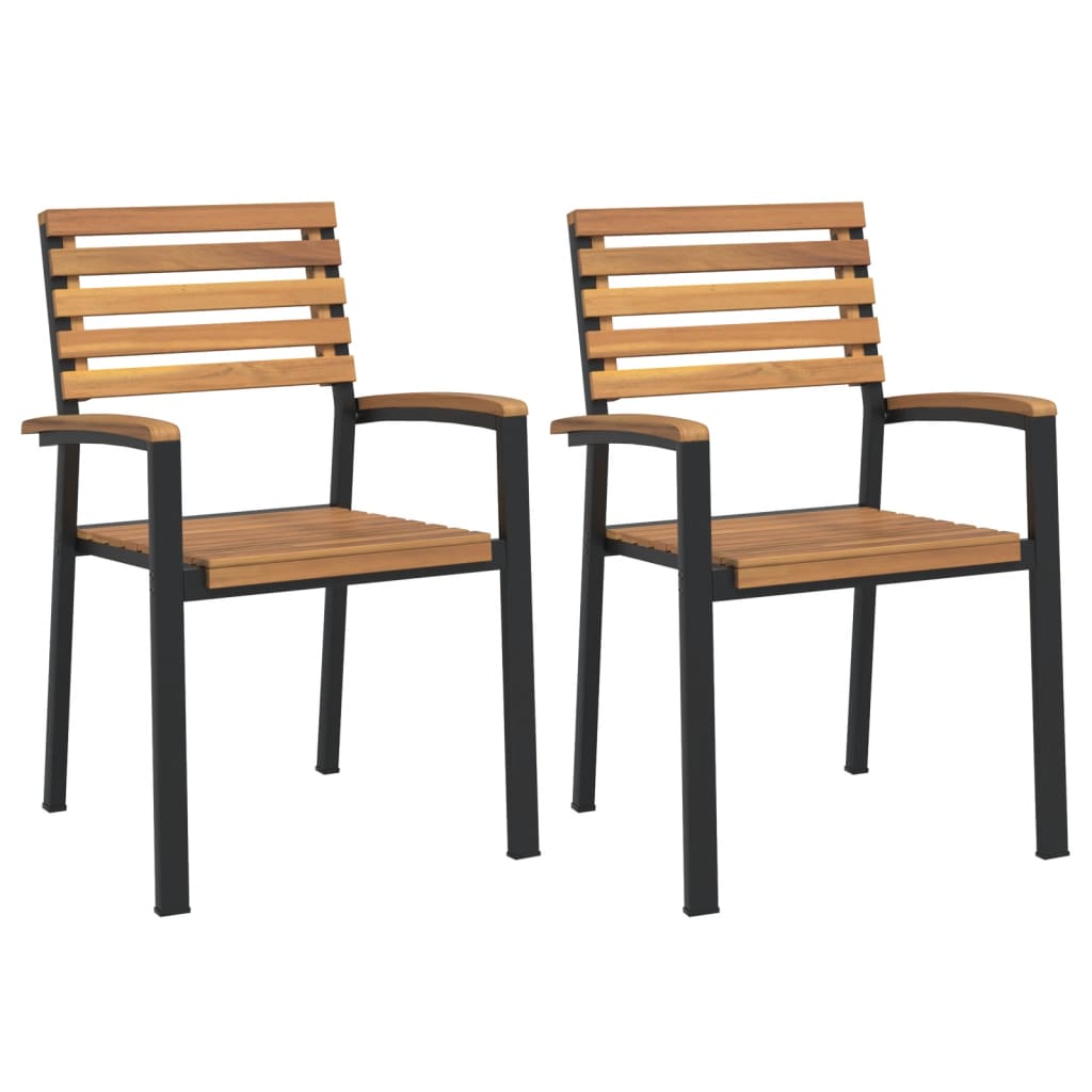 Sillas de jardín apilables 2 uds madera maciza acacia y metal