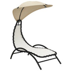 Tumbona con toldo acero y tela color crema 167x80x195 cm