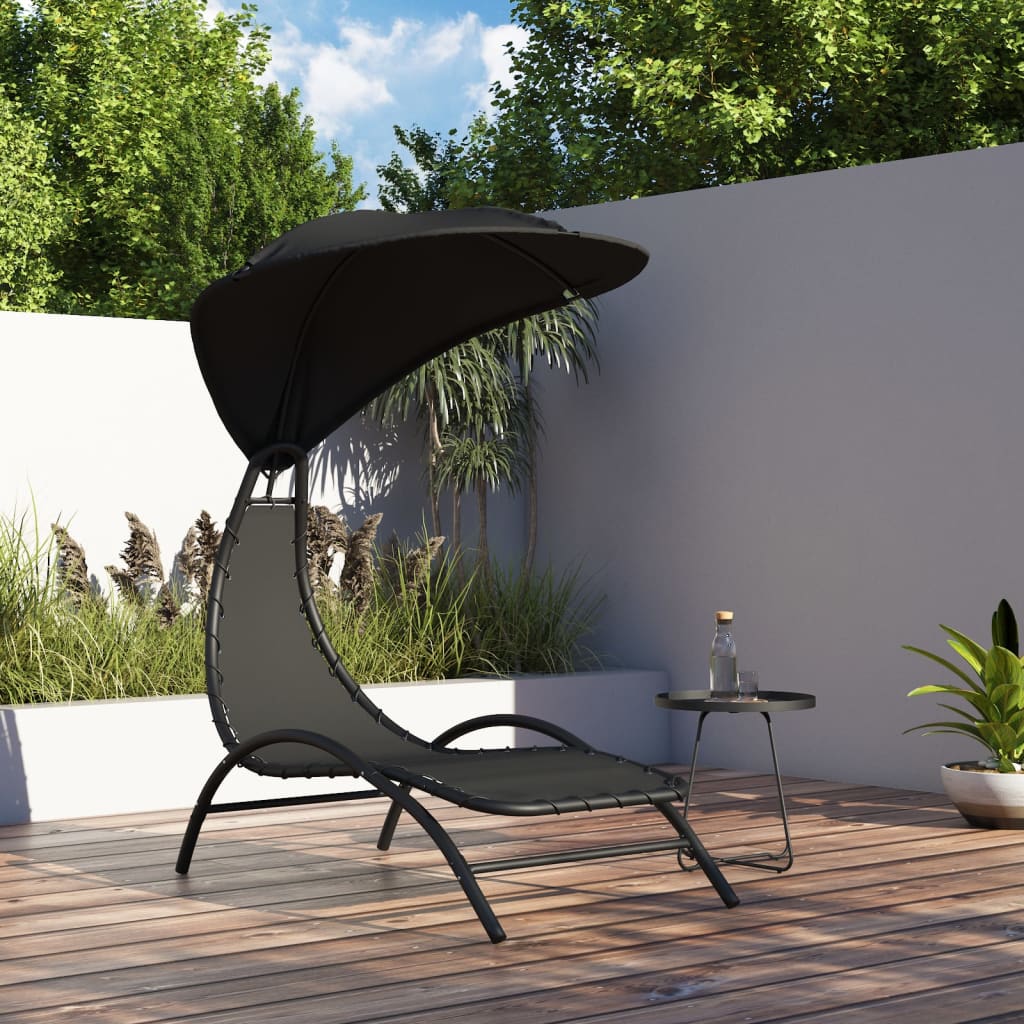 Tumbona con toldo acero y tela color crema 167x80x195 cm