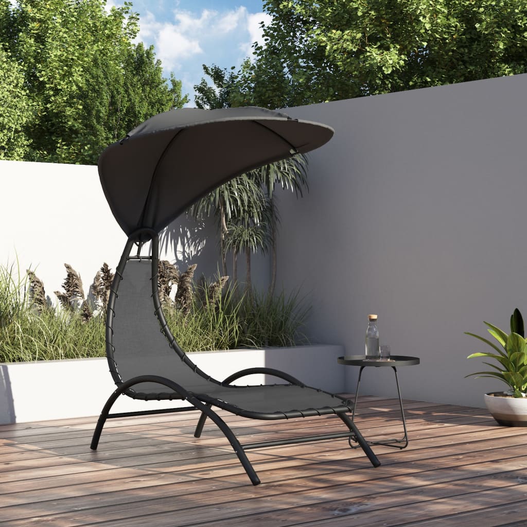 Tumbona con toldo acero y tela color crema 167x80x195 cm