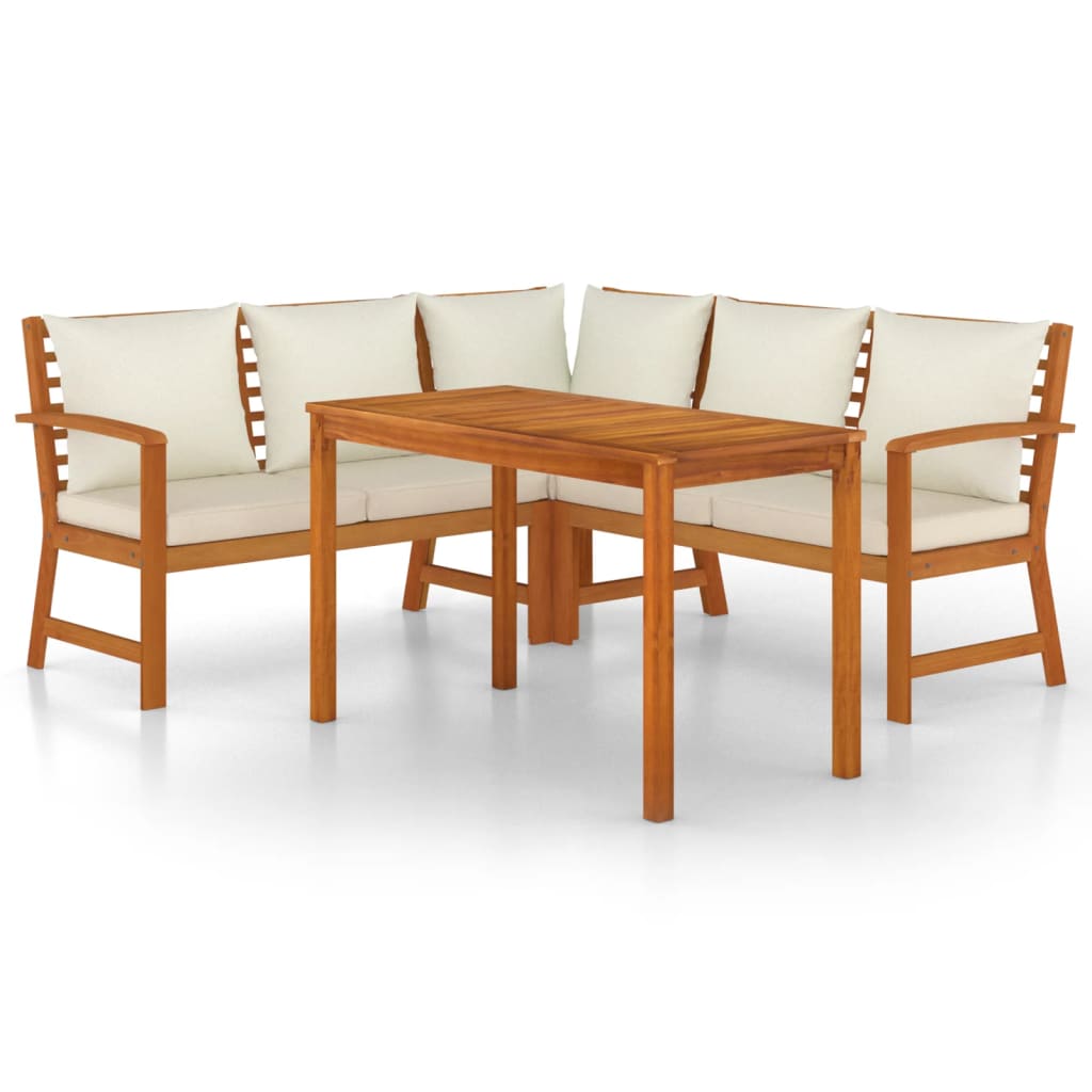Juego comedor de jardín 4 pzas con cojines madera maciza acacia