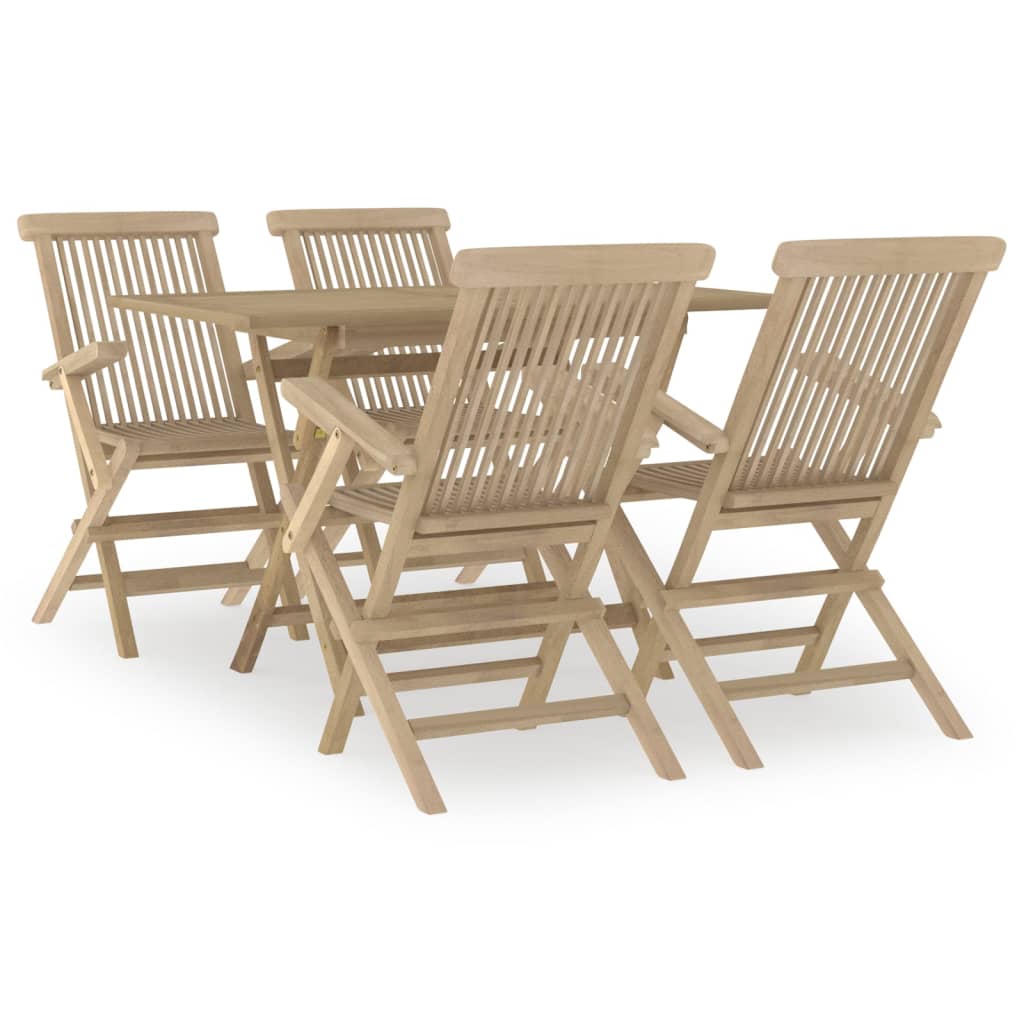 Juego de comedor de jardín 5 piezas madera maciza de teca