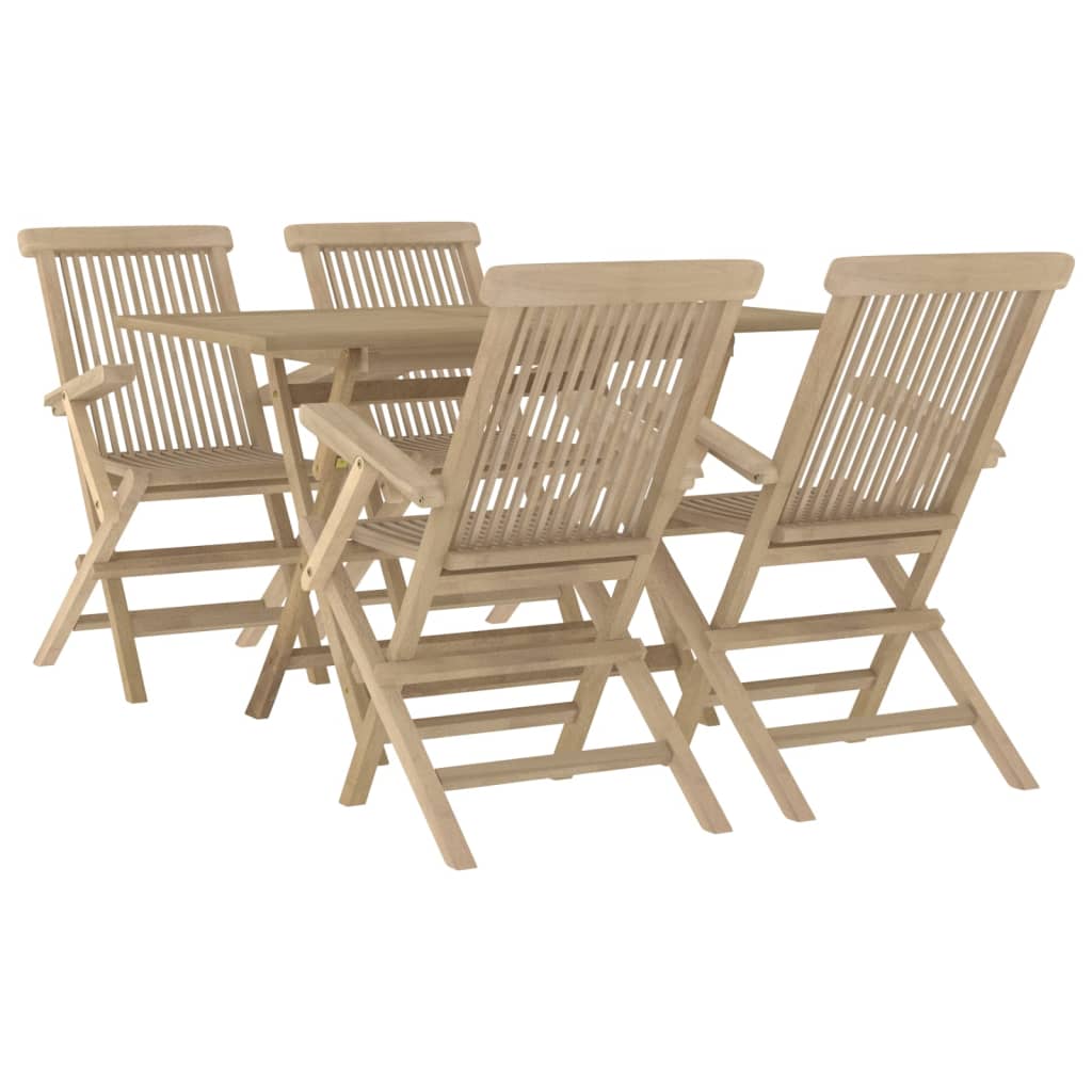 Juego de comedor de jardín 5 piezas madera maciza de teca