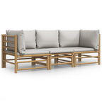 Set de muebles de jardín 3 piezas bambú y cojines gris claro