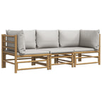 Set de muebles de jardín 3 piezas bambú y cojines gris claro