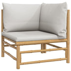 Set de muebles de jardín 3 piezas bambú y cojines gris claro