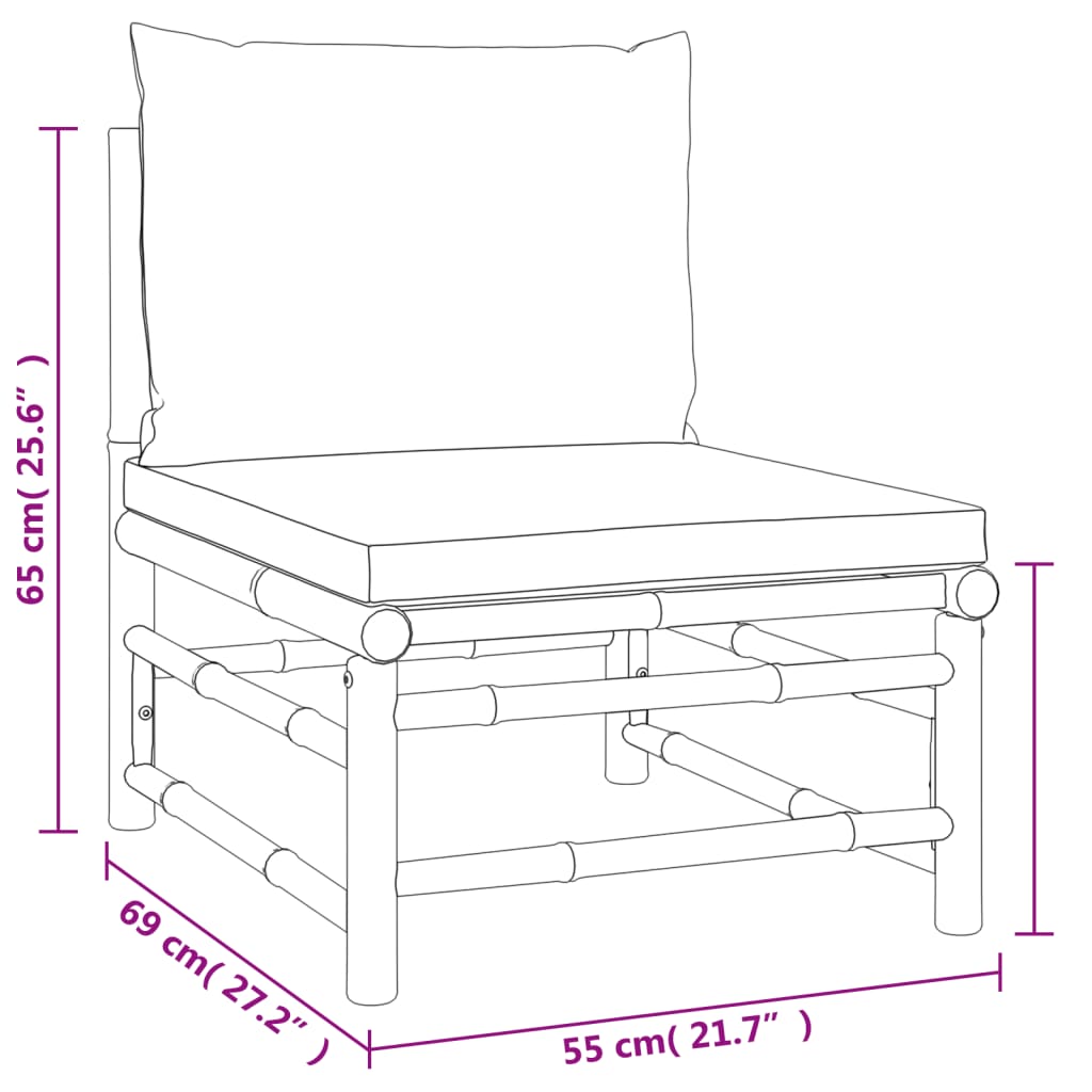 Set de muebles de jardín 3 piezas bambú y cojines gris claro