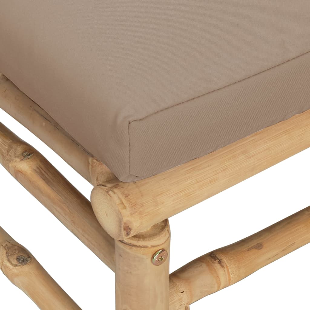 Sofás esquineros de jardín 2 uds bambú con cojines gris taupe