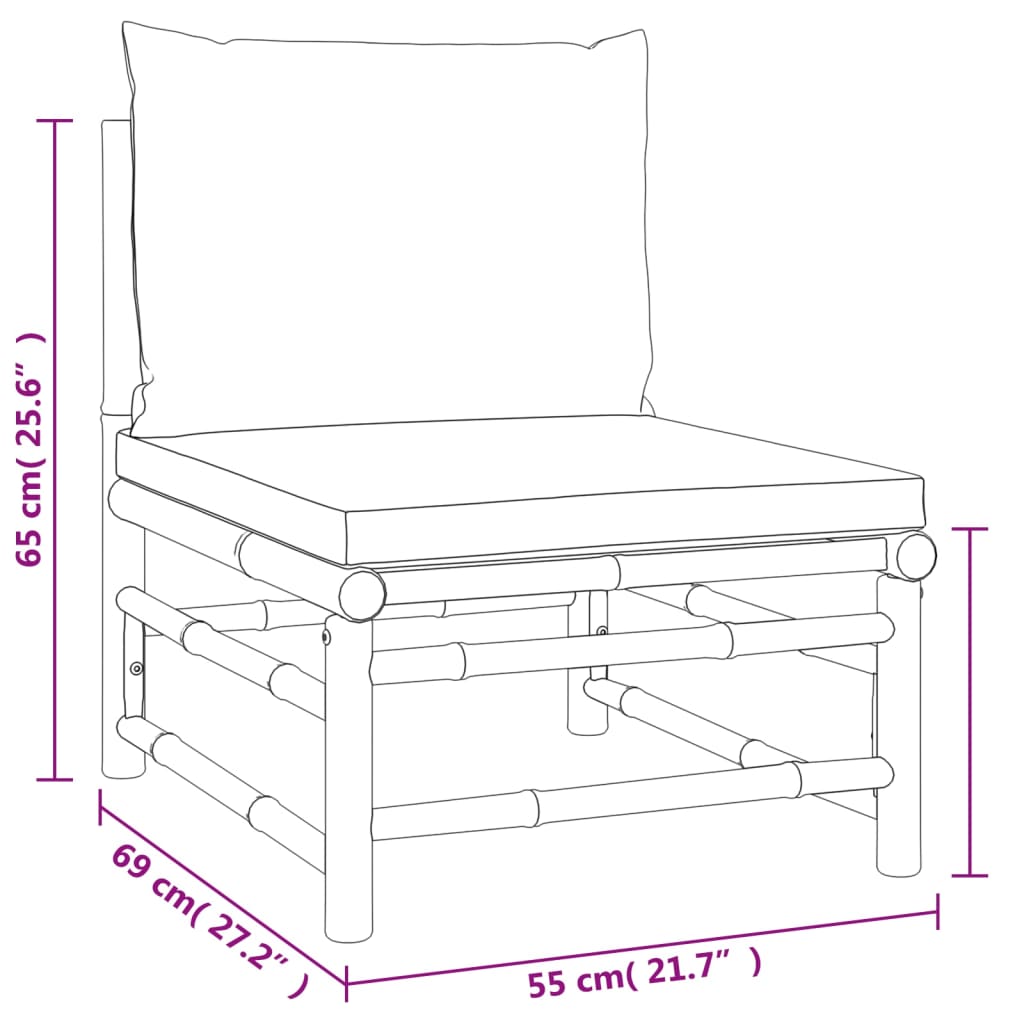 Set de muebles de jardín 3 piezas bambú y cojines gris taupe
