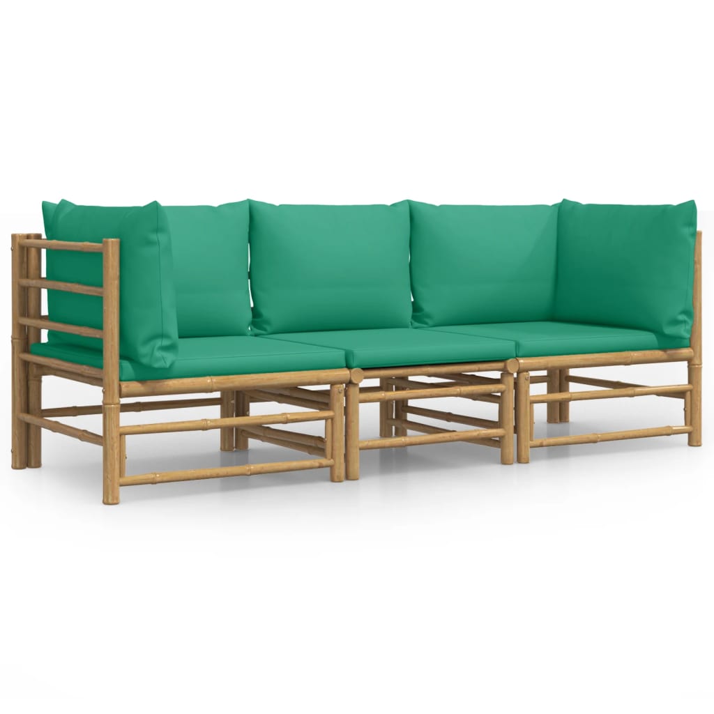 Set de muebles de jardín 3 piezas bambú con cojines verde