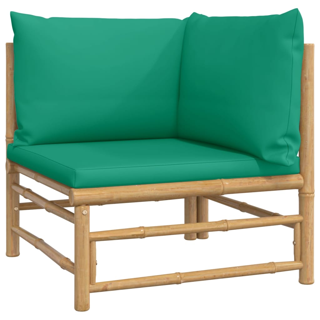 Set de muebles de jardín 3 piezas bambú con cojines verde