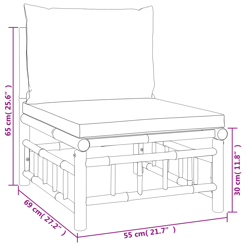 Set de muebles de jardín 3 piezas bambú con cojines verde