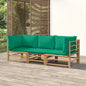 3-piece bamboo garden furniture set with green cushions