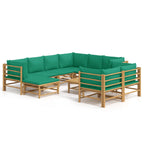 Set de muebles de jardín 10 piezas bambú con cojines verde
