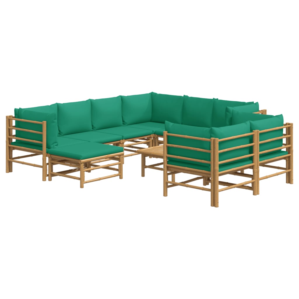 Set de muebles de jardín 10 piezas bambú con cojines verde