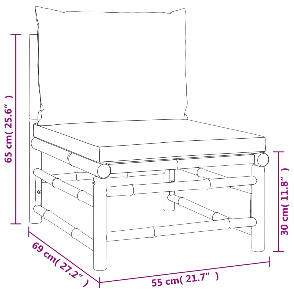 Set de muebles de jardín 10 piezas bambú con cojines verde