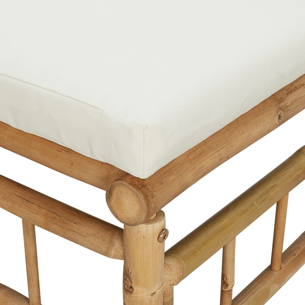 Sofás de esquina de jardín 2 uds bambú con cojines blanco crema