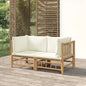 2-Piece Outdoor Corner Sofa with Cream White Cushions Bamboo