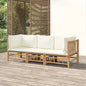 3-piece garden furniture set bamboo and cream white cushions