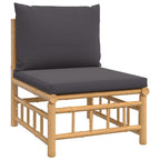 Set de muebles de jardín 4 piezas bambú con cojines gris oscuro