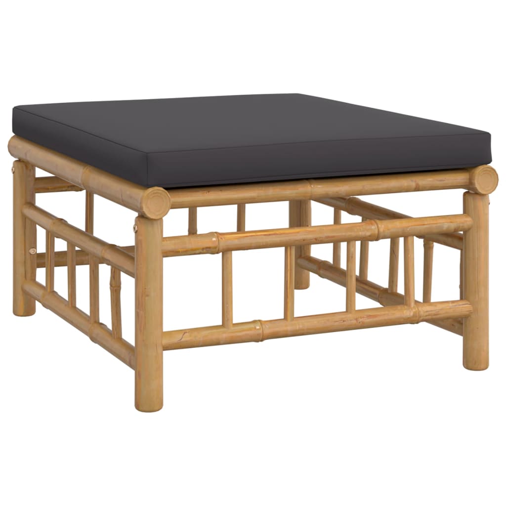 Set de muebles de jardín 4 piezas bambú con cojines gris oscuro