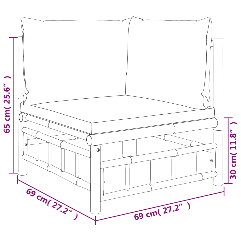 Set de muebles de jardín 4 piezas bambú con cojines gris oscuro