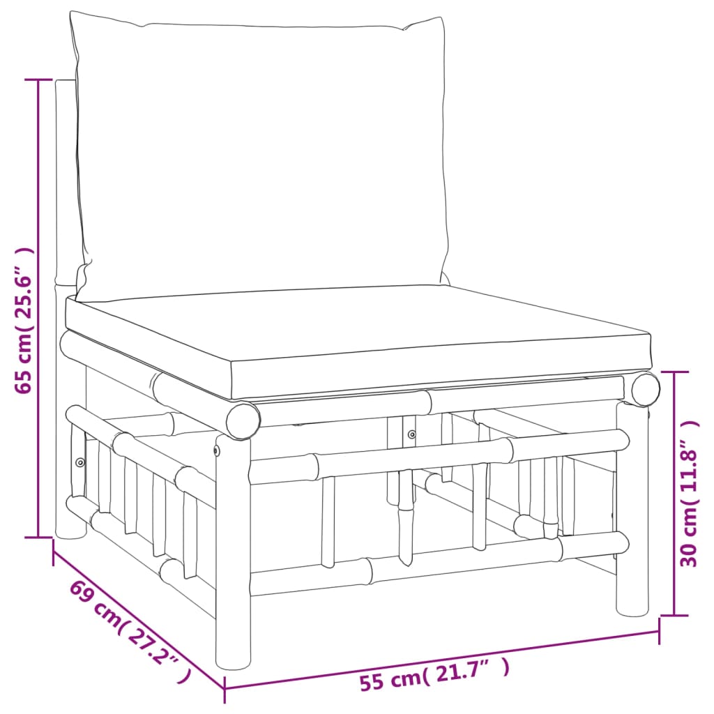 Set de muebles de jardín 4 piezas bambú con cojines gris oscuro