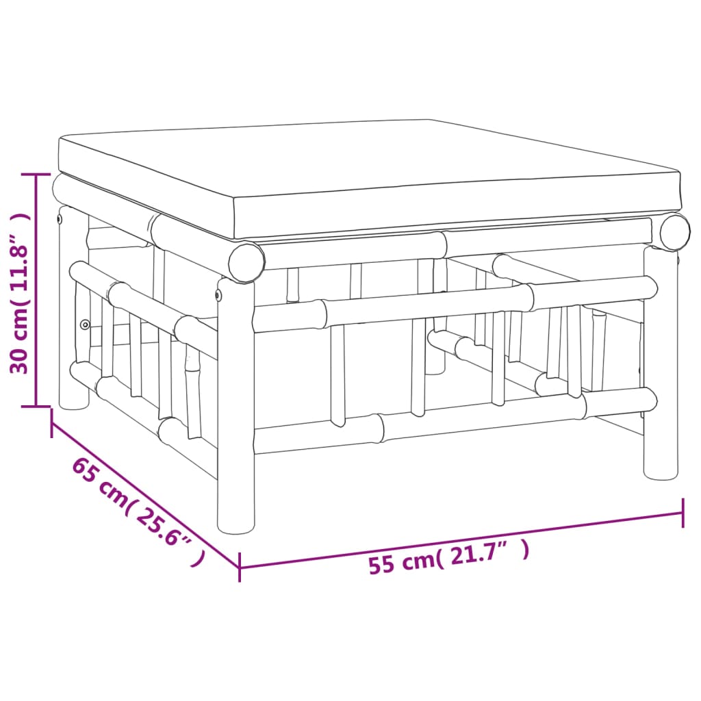 Set de muebles de jardín 4 piezas bambú con cojines gris oscuro