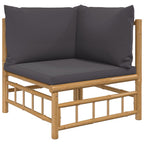 Set de muebles de jardín 3 piezas bambú con cojines gris oscuro