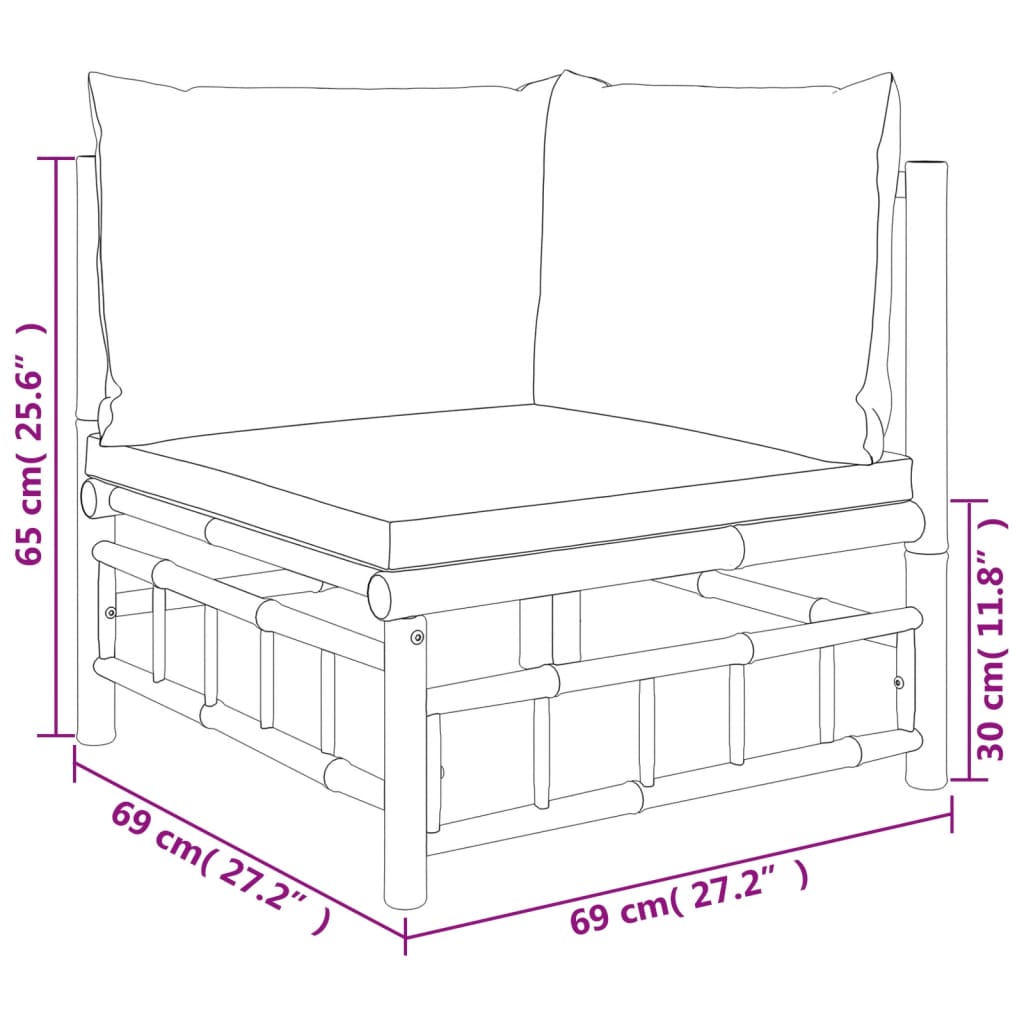 Set de muebles de jardín 3 piezas bambú con cojines gris oscuro