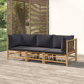 Set de muebles de jardín 3 piezas bambú con cojines gris oscuro