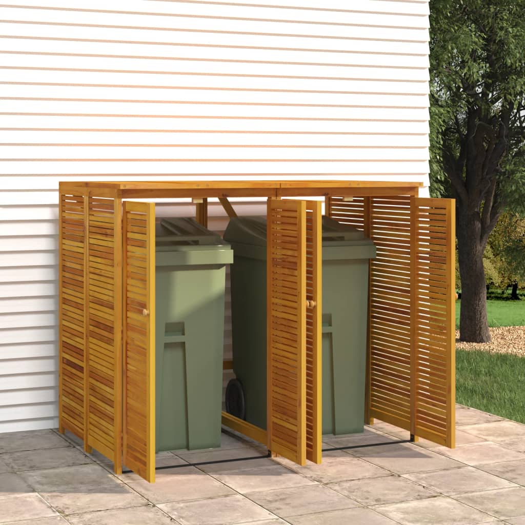 Cobertizo doble para cubo de basura madera acacia 140x89x117 cm