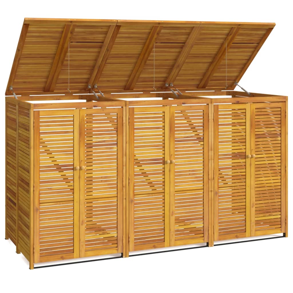 Cobertizo triple para cubo de basura madera acacia 210x89x117cm