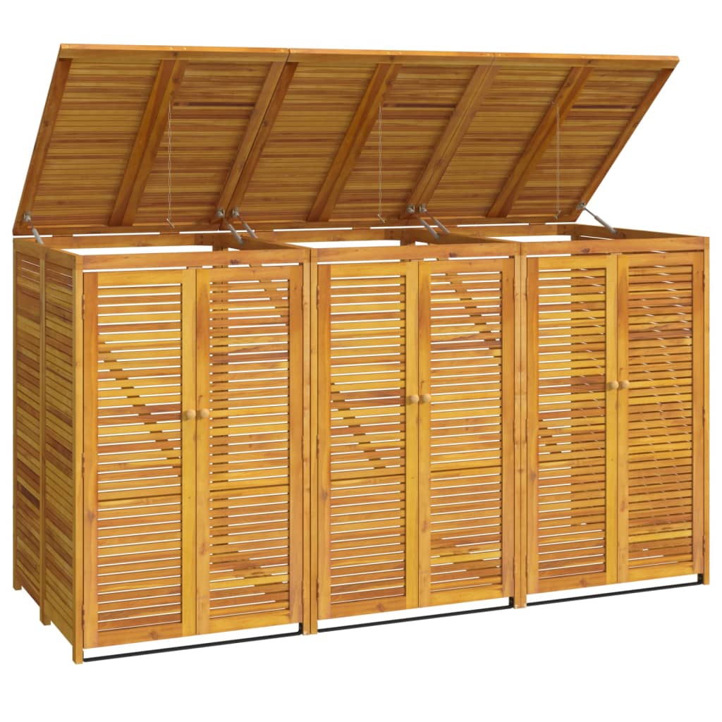 Cobertizo triple para cubo de basura madera acacia 210x89x117cm