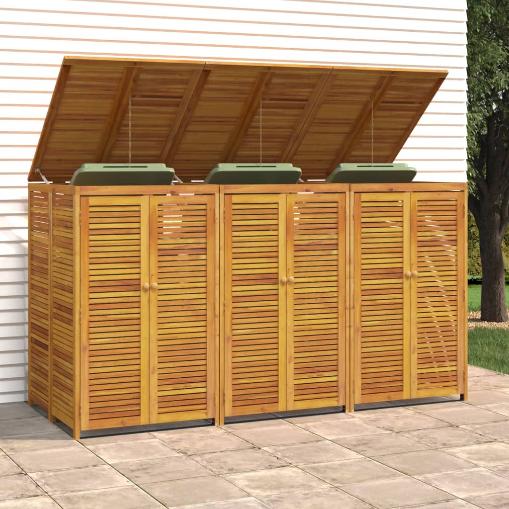 Cobertizo triple para cubo de basura madera acacia 210x89x117cm