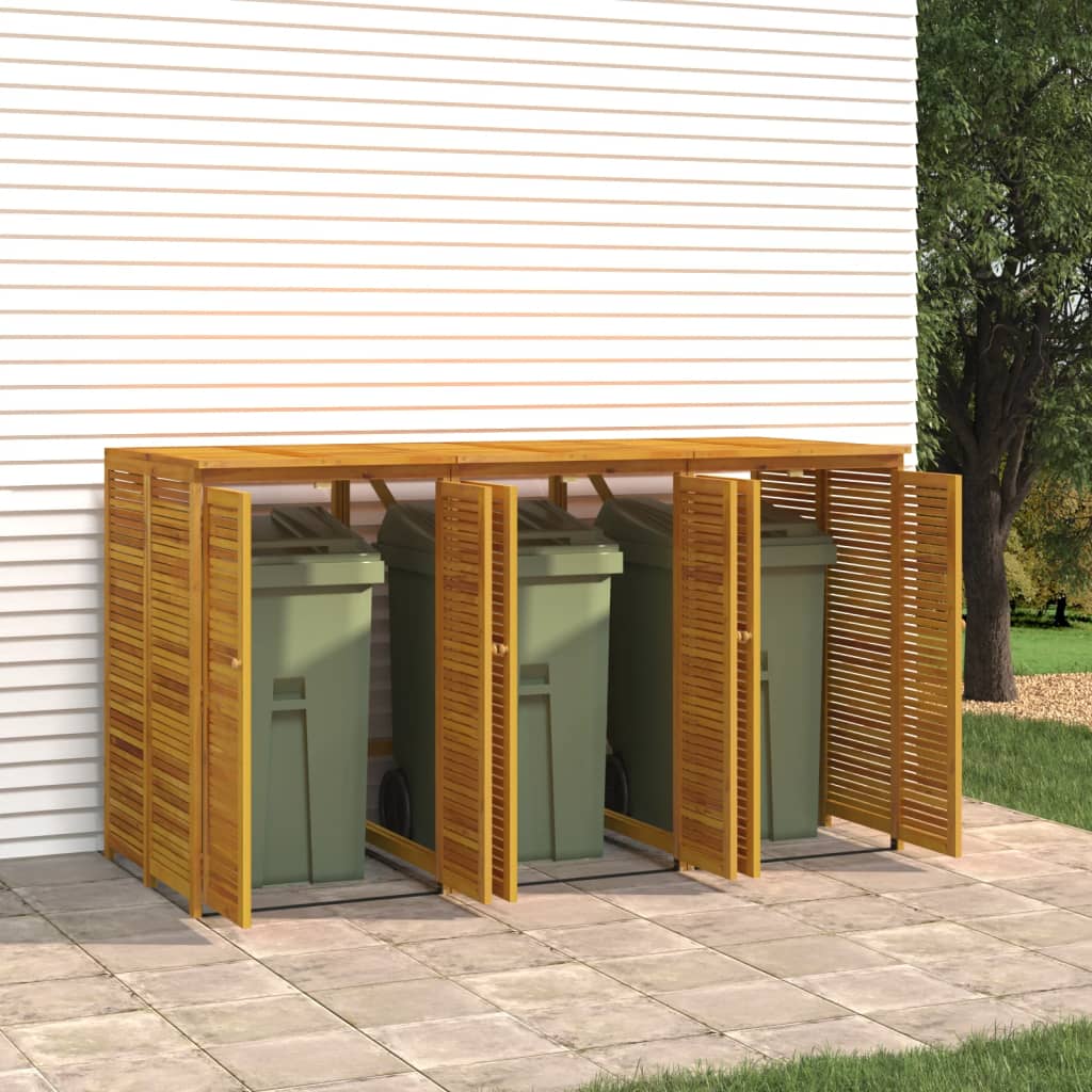 Cobertizo triple para cubo de basura madera acacia 210x89x117cm