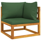 Juego muebles de jardín 12 pzas madera maciza y cojines verdes