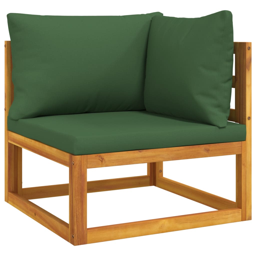 Juego muebles de jardín 12 pzas madera maciza y cojines verdes