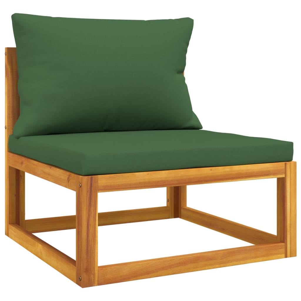 Juego muebles de jardín 12 pzas madera maciza y cojines verdes