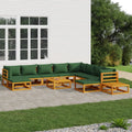 Juego muebles de jardín 12 pzas madera maciza y cojines verdes